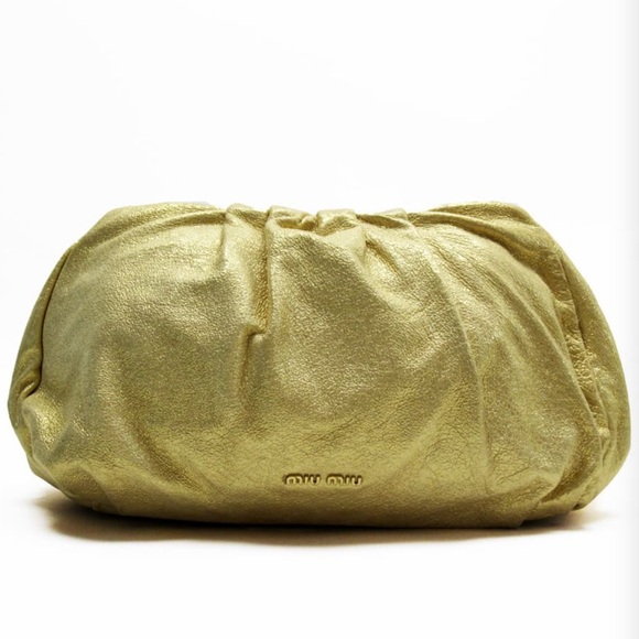 Miu Miu Clutch Bag Pouch Multi Case Leather in Gold EUC - Picture 1 of 13
